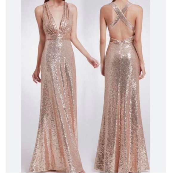 REVELRY champagne sequin plunge maxi formal dress - Picture 1 of 9